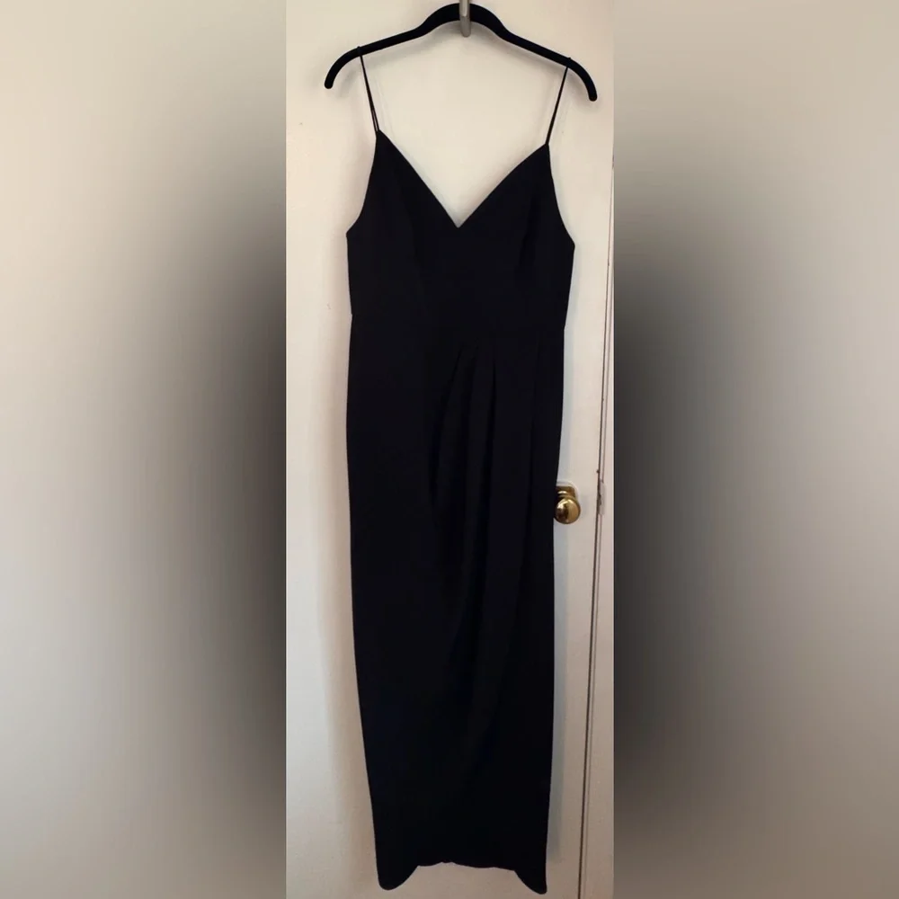 Shona Joy Black Draped Midi Dress Spaghetti Strap Formal Dress Size 8 Like New - Picture 3 of 8